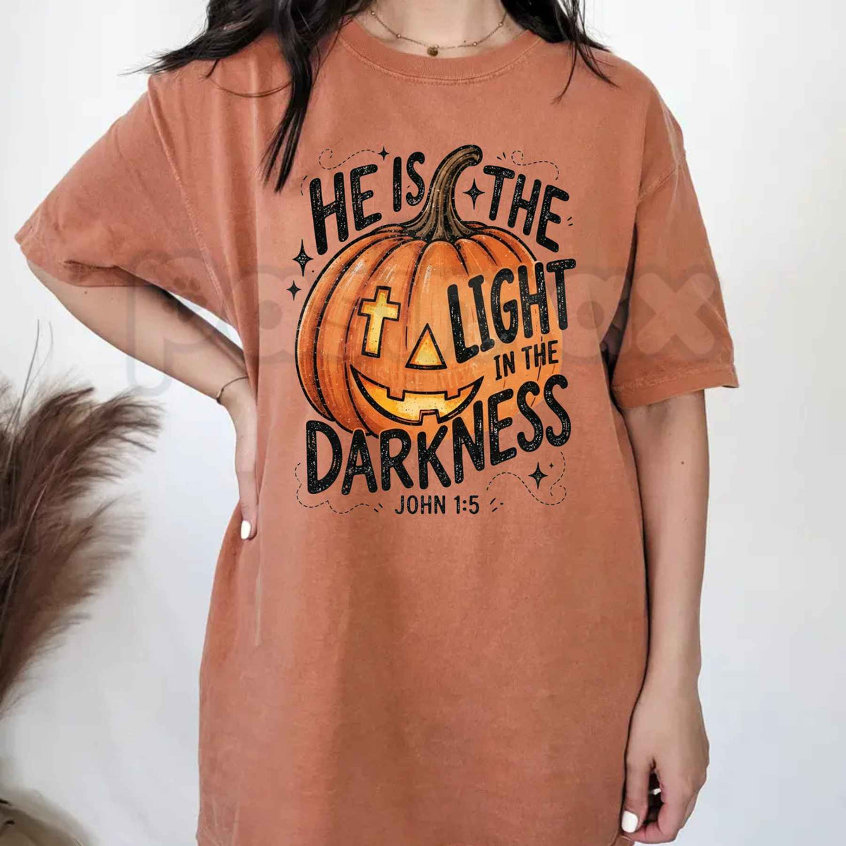 Comfort Colors® He is the Light T-Shirt – Trendy Women's Fall Religious Graphic Tee, Vintage Faith Unisex Top & Gift-Pasimax
