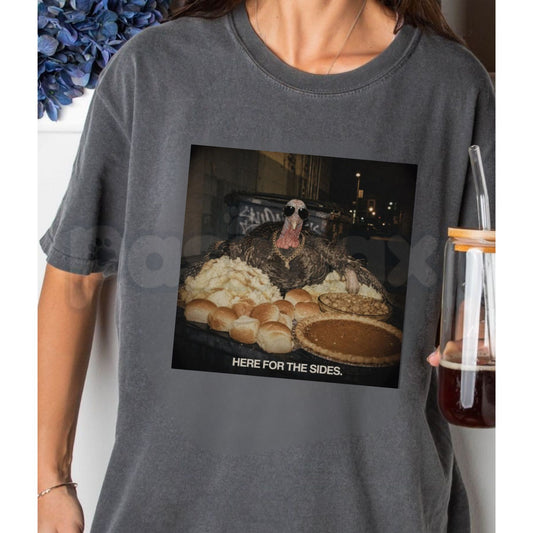 Comfort Colors® Here for the Sides Thanksgiving T-Shirt – Funny Turkey Day Food Lover Graphic Tee, Friendsgiving Unisex Top & Holiday Gift-Pasimax