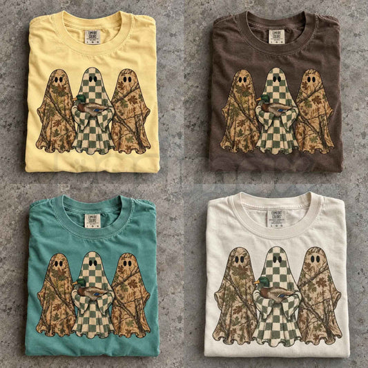 Comfort Colors® Hunting Season Ghosts T-Shirt – Camo Mallard Duck Halloween Graphic Tee, Retro Spooky Outdoorsman Unisex Top-Pasimax