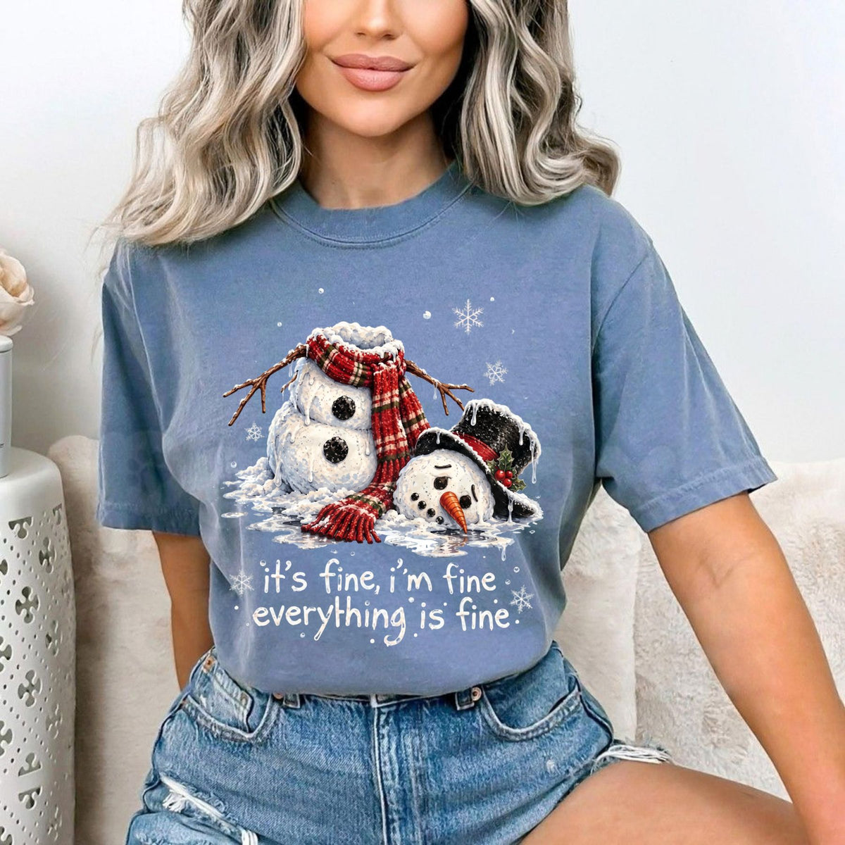 Comfort Colors® It's Fine I'm Fine Everything's Fine Snowman T-Shirt – Funny Melting Snowman Graphic Tee, Sarcastic Holiday Unisex Top & Christmas Gift-Pasimax