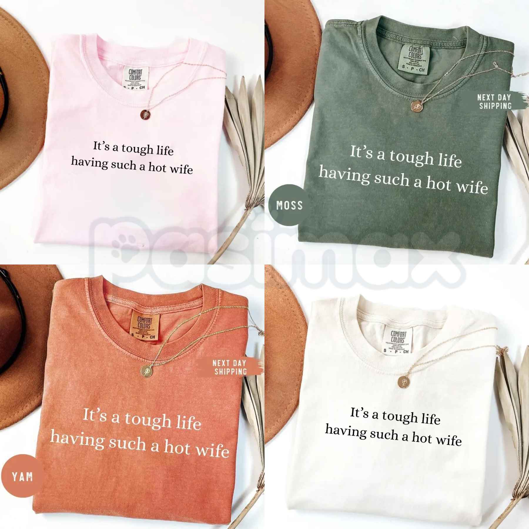 Comfort Colors® "It’s a Tough Life Having Such a Hot Wife" T-Shirt – Funny Sarcastic Husband Graphic Tee, Retro Aesthetic Quirky Anniversary Gift Top-Pasimax
