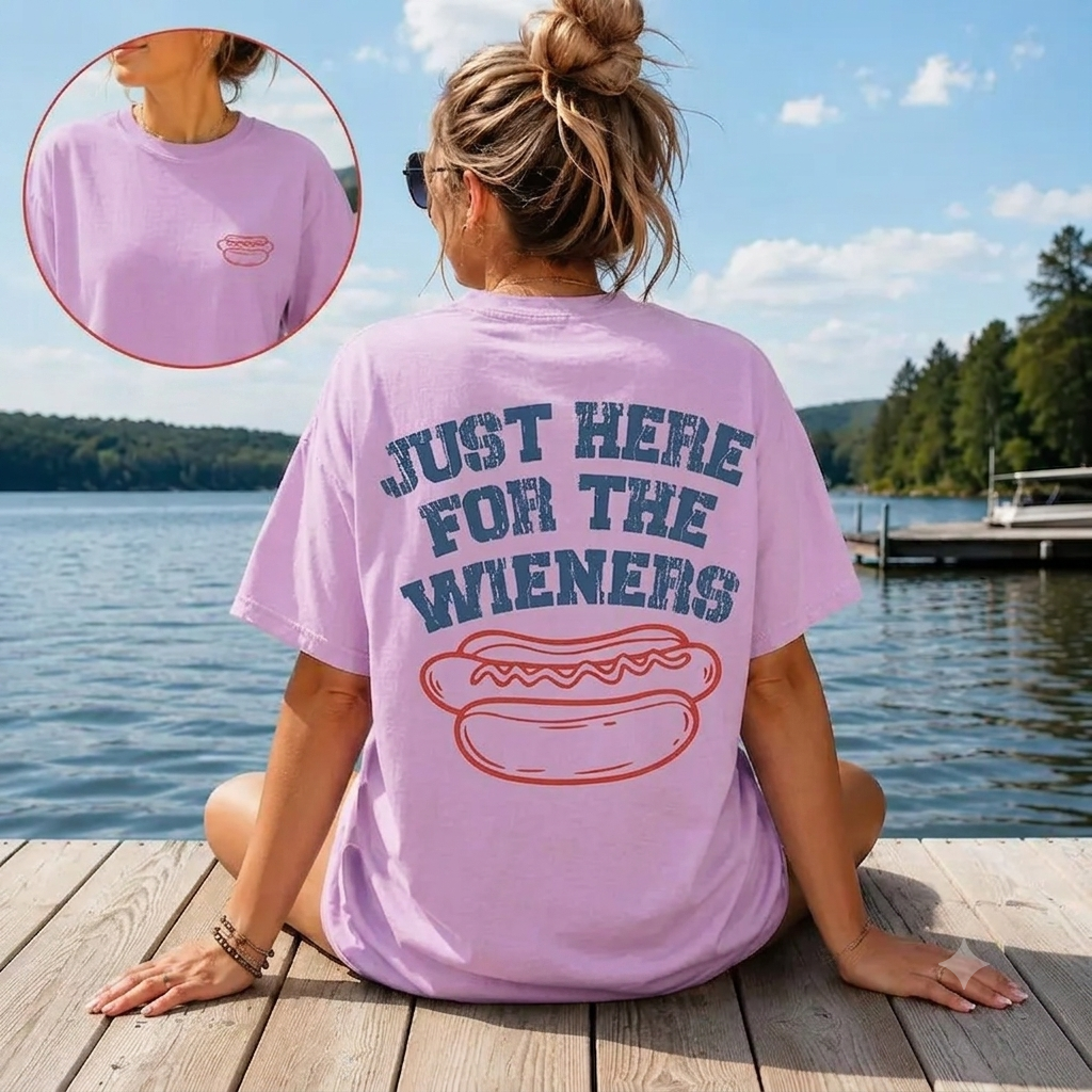 Comfort Colors® "Just Here For The Wieners" T-Shirt – Funny Grill Master Hot Dog Graphic Tee, Retro Aesthetic Sarcastic 4th of July BBQ Party Top-Pasimax