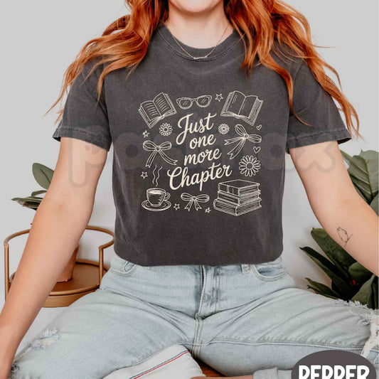 Comfort Colors® "Just One More Chapter" T-Shirt – Books & Coffee Graphic Tee, Cozy Literary Aesthetic Unisex Top-Pasimax