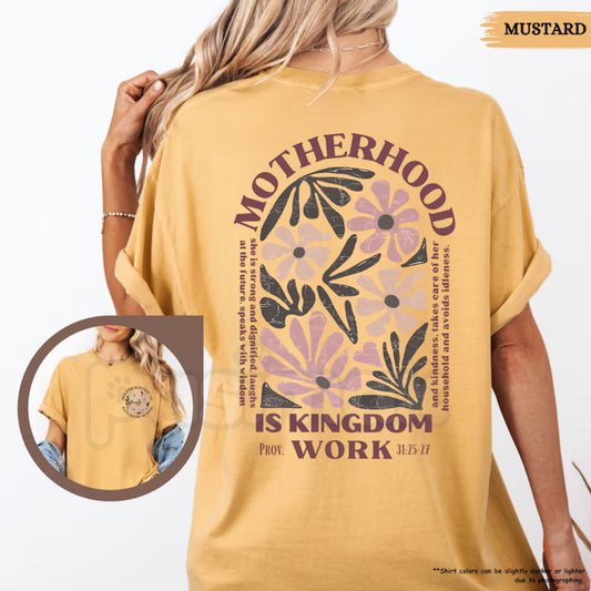 Comfort Colors® "Kingdom Work" Christian Motherhood T-Shirt – Faith-Based Mama Floral Tee, Religious Mother’s Day Gift, Vintage Aesthetic Bible Verse Shirt-Pasimax