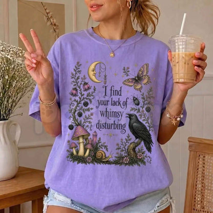 Comfort Colors® Lack of Whimsy Crow T-Shirt – Witchy Autumn Graphic Tee, Celestial Moth Halloween Unisex Top & Gift-Pasimax