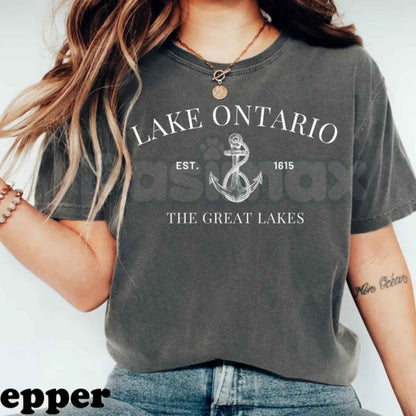 Comfort Colors® Lake Ontario EST 1615 Vintage T-Shirt – Retro Great Lakes Adventure Travel Graphic Tee, Trendy Exploration Unisex Top-Pasimax