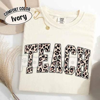 Comfort Colors® Leopard Teacher T-Shirt – Trendy Teacher Life Graphic Tee, Vintage Aesthetic School Apparel Unisex Top-Pasimax
