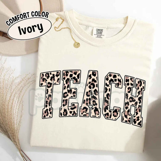 Comfort Colors® Leopard Teacher T-Shirt – Trendy Teacher Life Graphic Tee, Vintage Aesthetic School Apparel Unisex Top-Pasimax