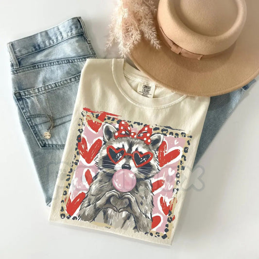 Comfort Colors® Leopard Valentine Raccoon T-Shirt – Cute Trash Panda Love Tee, Trendy Leopard Heart Animal Shirt, Aesthetic Valentine's Day Gift-Pasimax