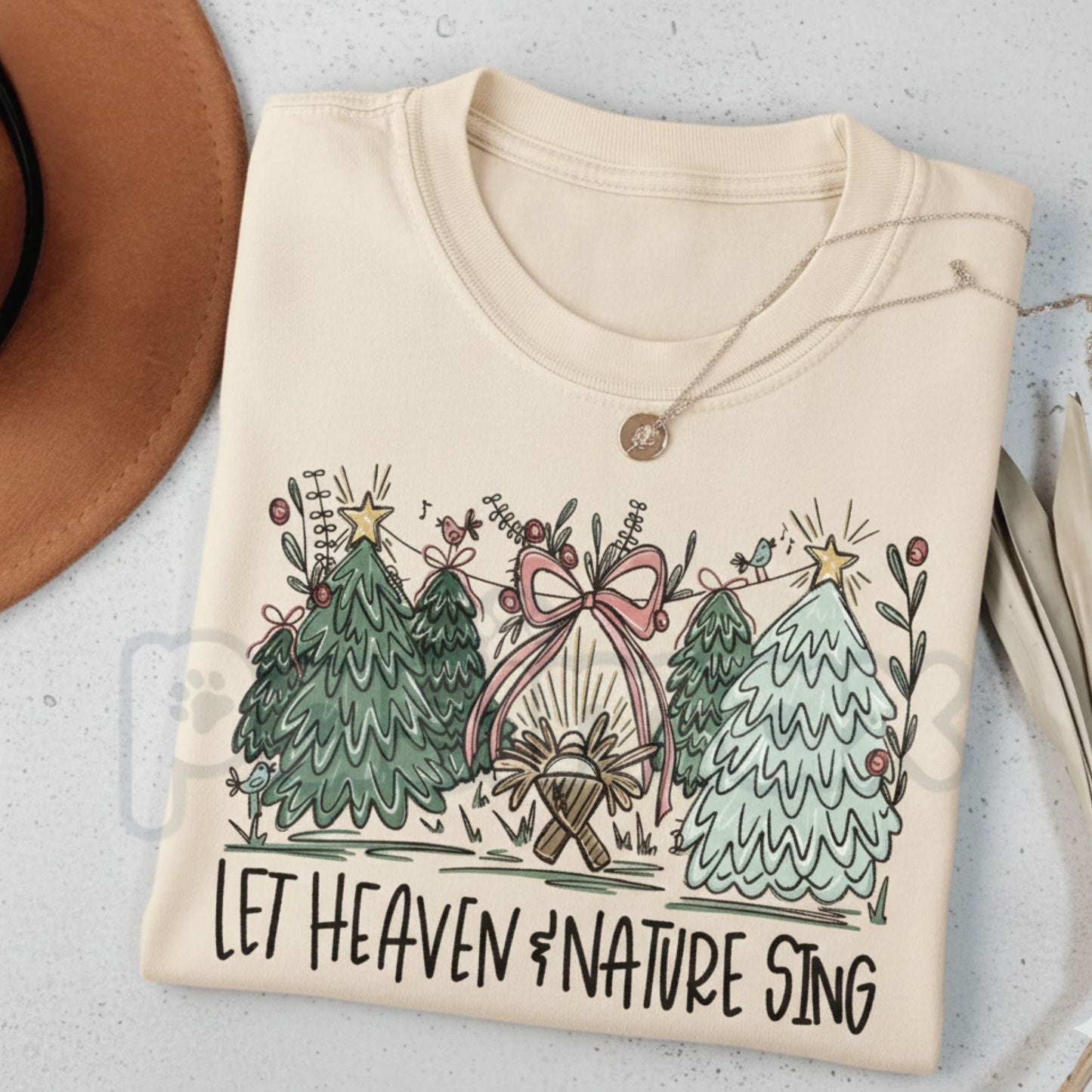 Comfort Colors® 'Let Heaven and Nature Sing' T-Shirt – Joy to the World Christian Tee, Vintage Christmas Tree Graphic, Faith Holiday Apparel-Pasimax