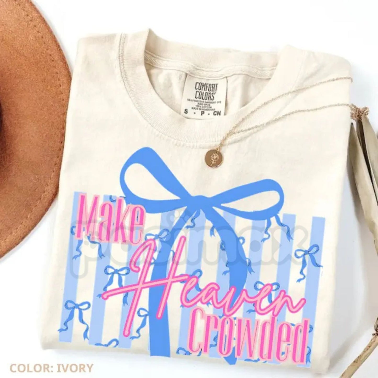 Comfort Colors® Make Heaven Crowded Bow T-Shirt – Cute Coquette Christian Aesthetic Tee, Preppy Wildflower Faith Shirt, Trendy Jesus Lover Gift-Pasimax