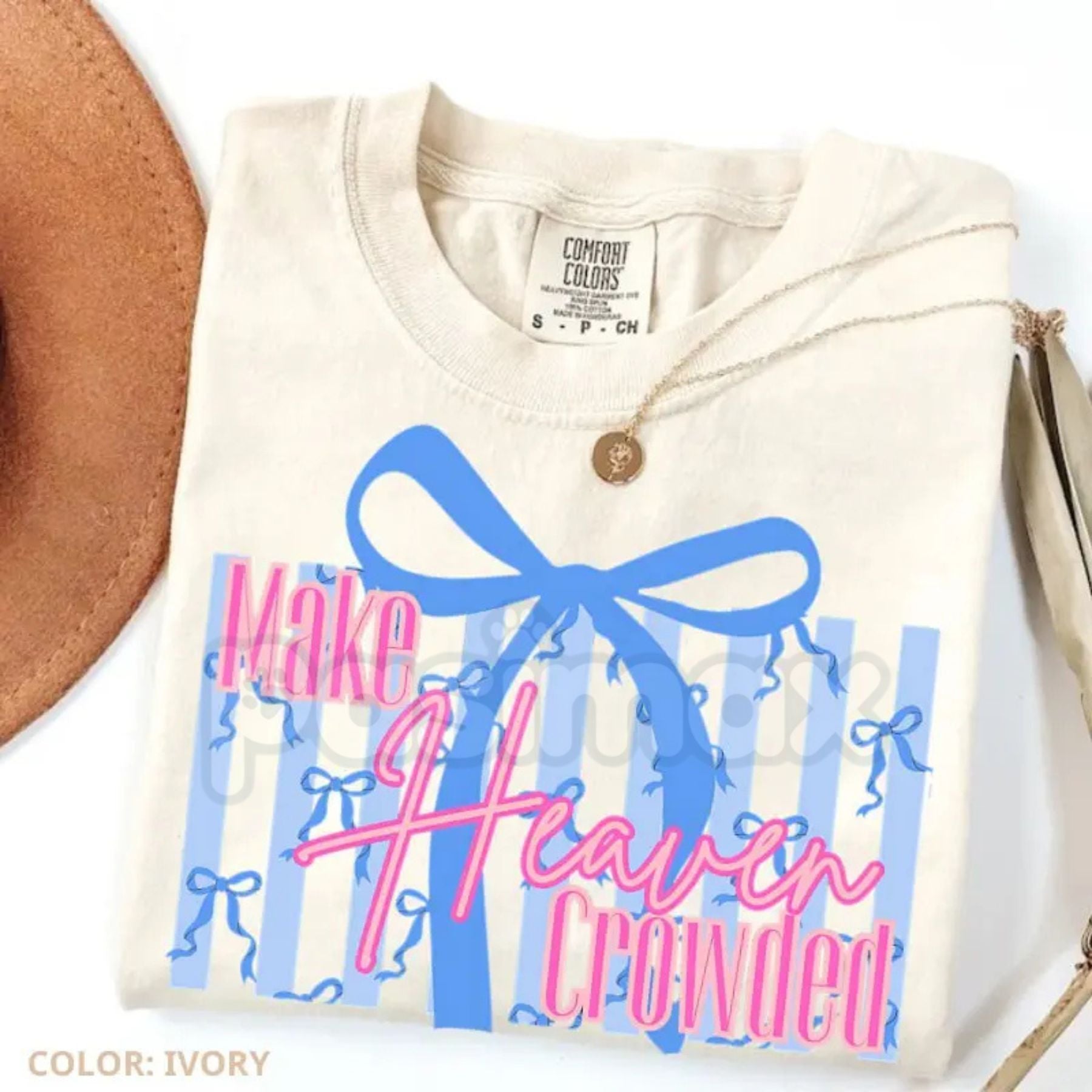 Comfort Colors® Make Heaven Crowded Bow T-Shirt – Cute Coquette Christian Aesthetic Tee, Preppy Wildflower Faith Shirt, Trendy Jesus Lover Gift-Pasimax