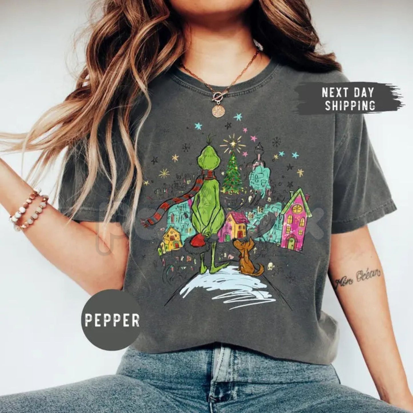 Comfort Colors® Max Dog & The Grinch Christmas Tee – Whoville Tree Holiday Graphic Shirt, Vintage Aesthetic Xmas-Pasimax