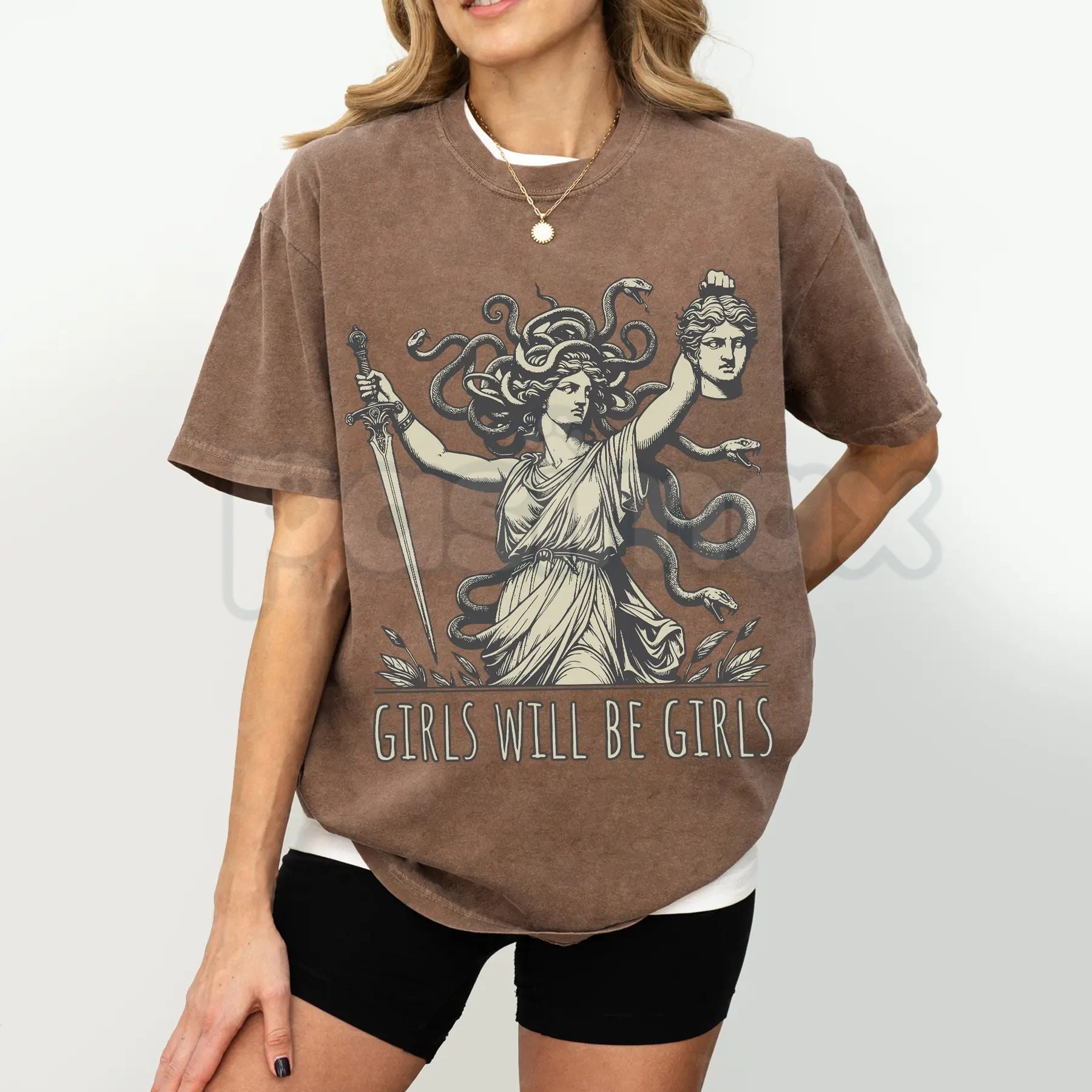 Comfort Colors® Medusa Victorious T-Shirt – Girls Will Be Girls Feminist Tee, Perseus Defeated Mythology Shirt, Dark Aesthetic Empowerment Graphic Top-Pasimax