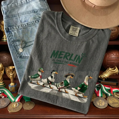 Comfort Colors® "Merlin" Mexico Duck T-Shirt – Funny Brush Stroke Duck Meme Graphic Tee, Retro Mexico Flag Football Fan Mascot, Aesthetic Viral Goose Top-Pasimax