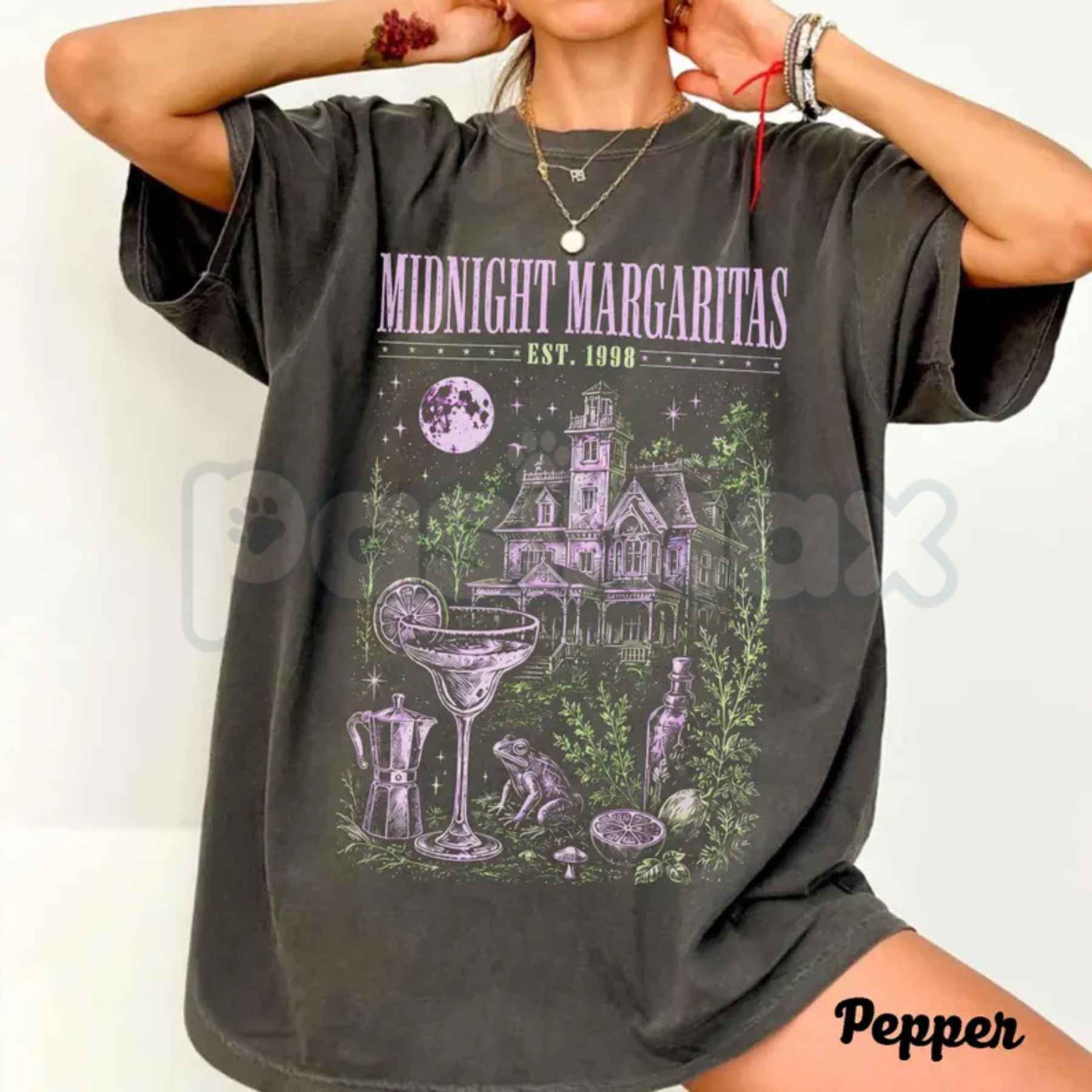 Comfort Colors® Midnight Margaritas T-Shirt – Witchy Cocktail Graphic Tee, Retro Halloween Spooky Season Unisex Top-Pasimax