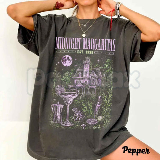 Comfort Colors® Midnight Margaritas T-Shirt – Witchy Cocktail Graphic Tee, Retro Halloween Spooky Season Unisex Top-Pasimax