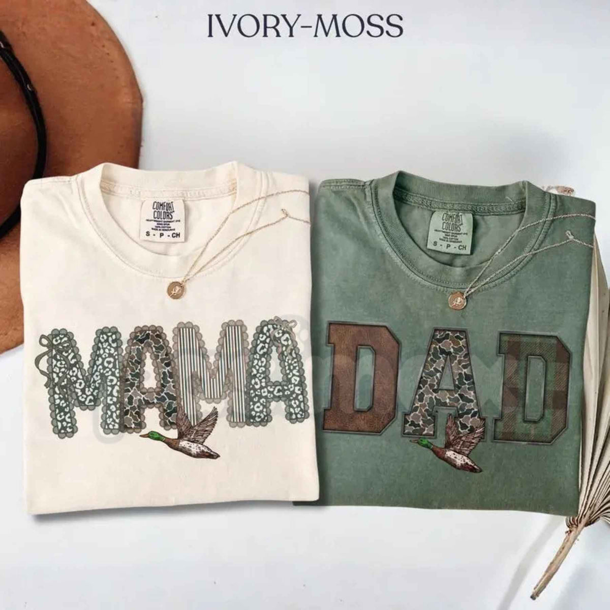 Comfort Colors® Mom And Dad Camo Shirts – New Parent Matching Graphic Tees, Retro Mama & Dada Pregnancy Announcement Gift Set-Pasimax