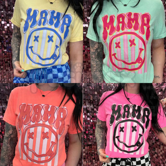 Comfort Colors® Neon Mama Stripes T-Shirt – Retro Colorful Mom Graphic Tee, Aesthetic Mother’s Day Shirt, Trendy Vintage Neon Mama Top-Pasimax