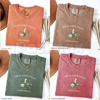 Comfort Colors® "Off To Watch Soccer" Mexico T-Shirt – Funny Duck Soccer Fan Graphic Tee, Retro Vamos México Football Tournament Top, Sarcastic El Tri Gift-Pasimax