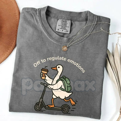 Comfort Colors® "Off to Regulate My Emotions" T-Shirt – Funny Duck Mental Health Tee, SEL Counselor Gift, Behavioral Therapist Shirt, Cute Teacher SEL Top-Pasimax