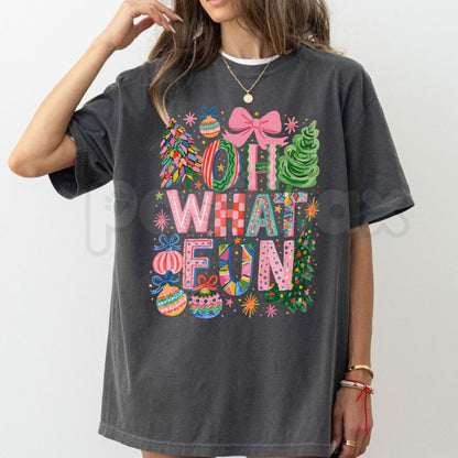 Comfort Colors® Oh What Fun Christmas T-Shirt – Retro Festive Holiday Graphic Tee, Cute Winter Unisex Top & Holiday Gift-Pasimax