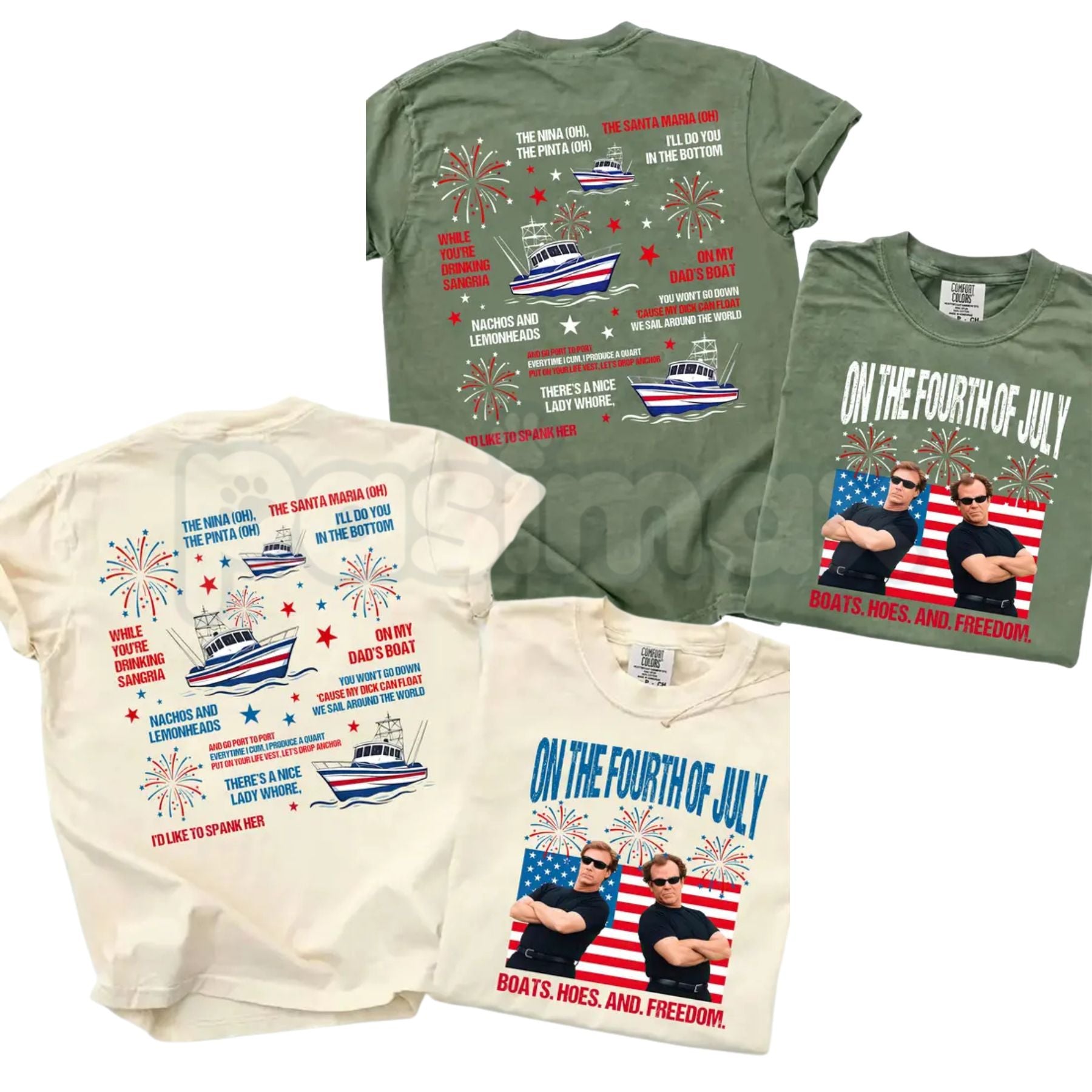 Comfort Colors® On The Fourth Of July Boats Hoes & Freedom T-Shirt – Funny Step Brothers Parody Tee, Patriotic Prestige Worldwide Movie Fan Top-Pasimax