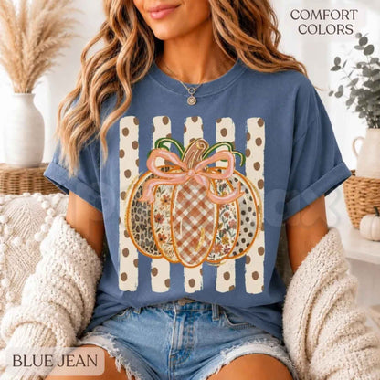 Comfort Colors® Patchwork Pumpkin T-Shirt – Preppy Fall Graphic Tee, Cute Autumn Pumpkin Patch Unisex Top & Gift-Pasimax