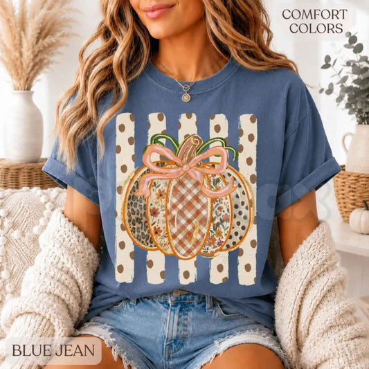 Comfort Colors® Patchwork Pumpkin T-Shirt – Preppy Fall Graphic Tee, Cute Autumn Pumpkin Patch Unisex Top & Gift-Pasimax