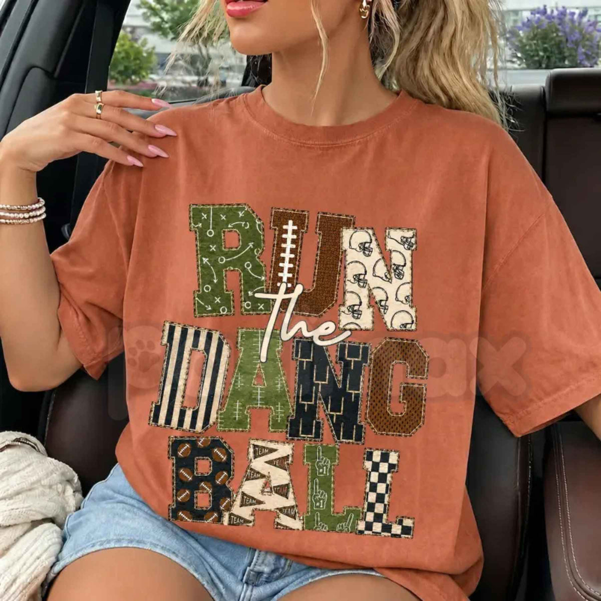 Comfort Colors® Patchwork "Run The Dang Ball" Football T-Shirt – Leopard Print Graphic Tee, Sports Mom Unisex Top & Gift-Pasimax