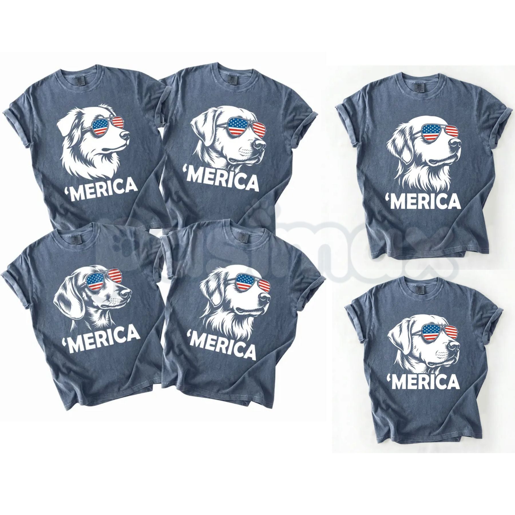 Comfort Colors® Patriotic Dog 4th of July T-Shirt – Funny "Merica" Golden Retriever & Australian Shepherd Shirt, Retro Independence Day Dog Lover Tee-Pasimax