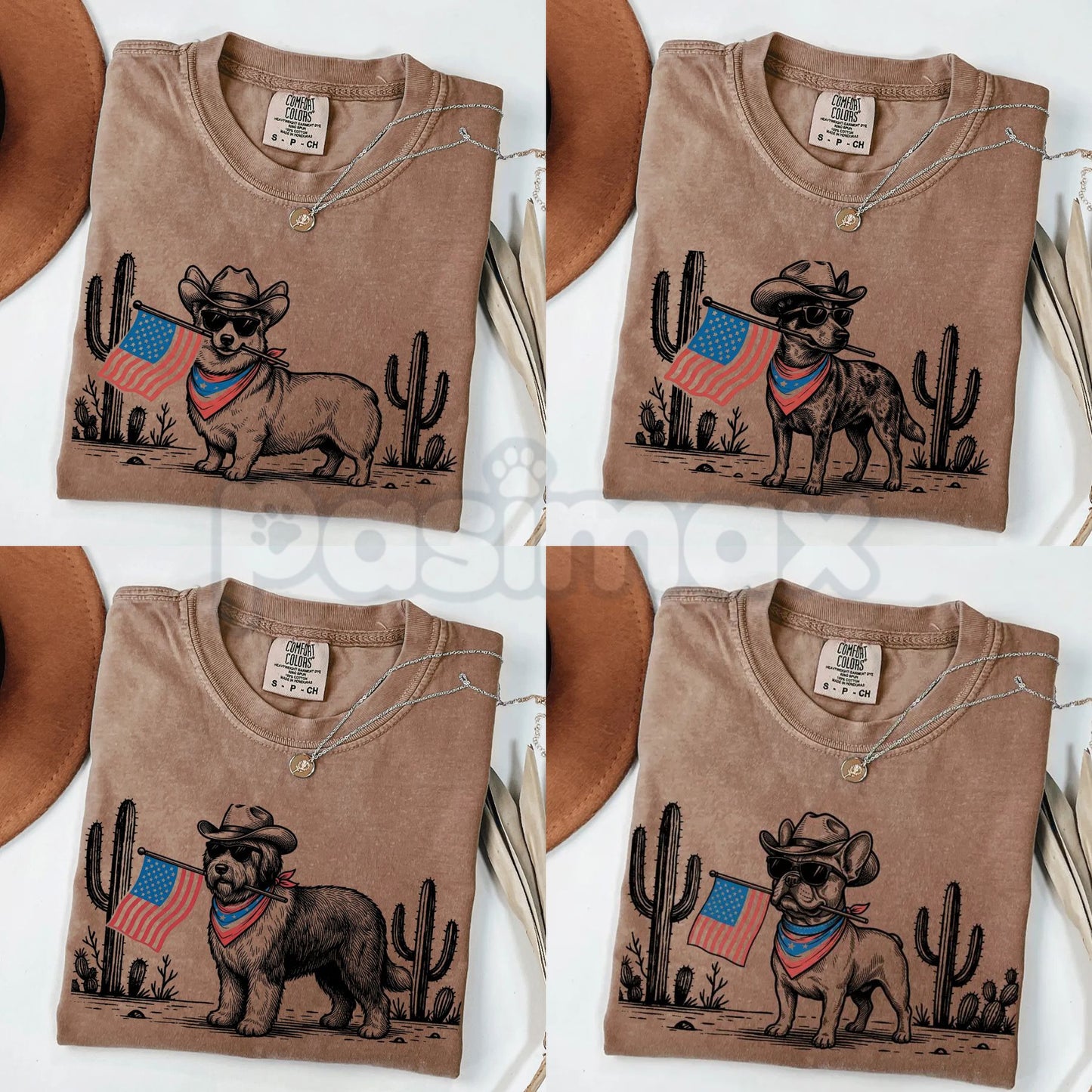 Comfort Colors® Patriotic Western Dog T-Shirt – 50+ Dog Breeds, Cowboy Hat & USA Flag Graphic Tee, Retro 4th of July Dog Lover Gift, Semiquincentennial 2026 Shirt-Pasimax