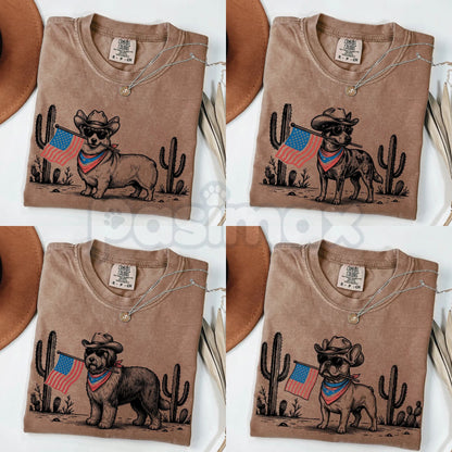 Comfort Colors® Patriotic Western Dog T-Shirt – 50+ Dog Breeds, Cowboy Hat & USA Flag Graphic Tee, Retro 4th of July Dog Lover Gift, Semiquincentennial 2026 Shirt-Pasimax