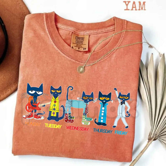 Comfort Colors® Pete The Cat Days of the Week T-Shirt – Funny Teacher Graphic Tee, Retro School Spirit Unisex Top-Pasimax