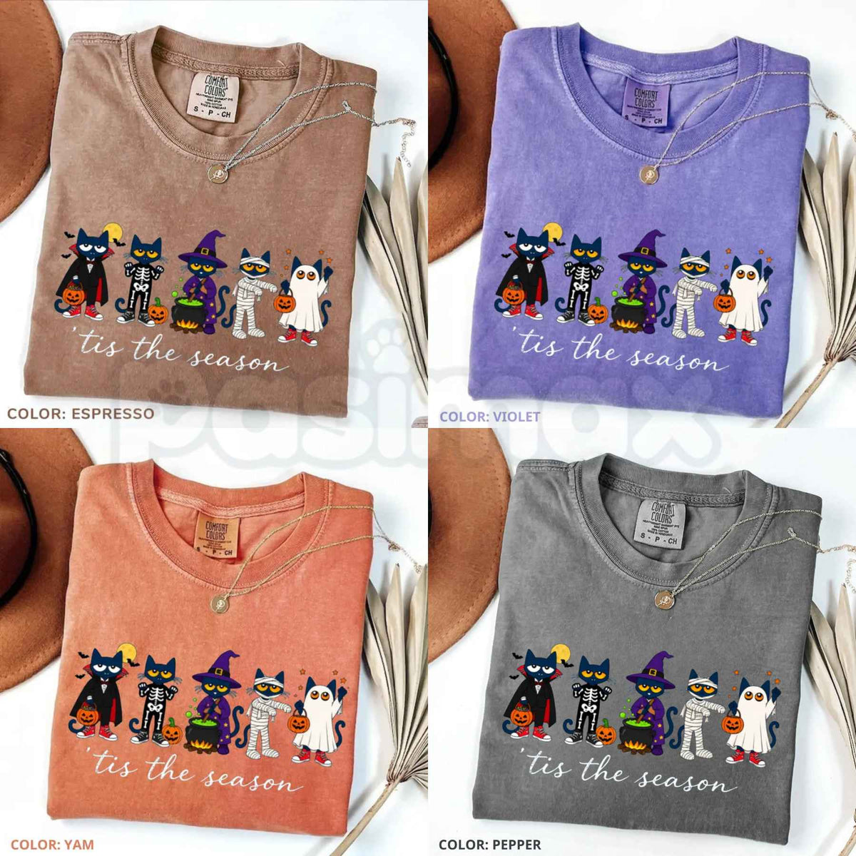 Comfort Colors® Pete the Cat Halloween Teacher T-Shirt – "Tis the Season" Graphic Tee, Funny School Classroom Unisex Top & Gift-Pasimax