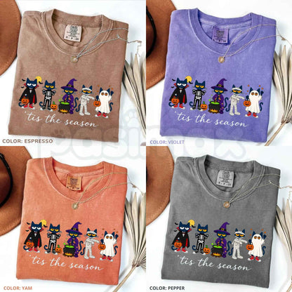 Comfort Colors® Pete the Cat Halloween Teacher T-Shirt – "Tis the Season" Graphic Tee, Funny School Classroom Unisex Top & Gift-Pasimax