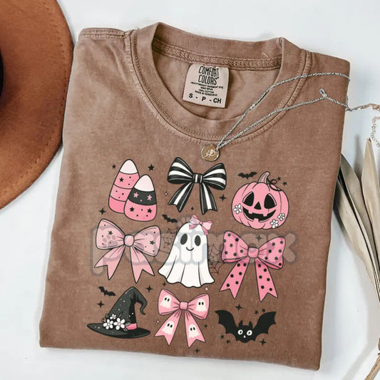 Comfort Colors® Pink Girly Bows Halloween Tee – Cute Ghost Shirt, Coquette Spooky Fall Shirt, Vintage Halloween Gift-Pasimax