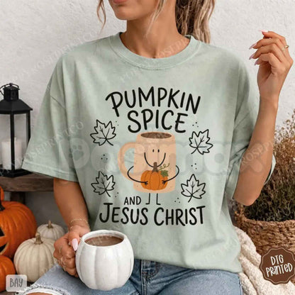 Comfort Colors® Pumpkin Spice & Jesus Christ T-Shirt – Vintage Fall Faith Graphic Tee, Cozy Christian Unisex Top-Pasimax