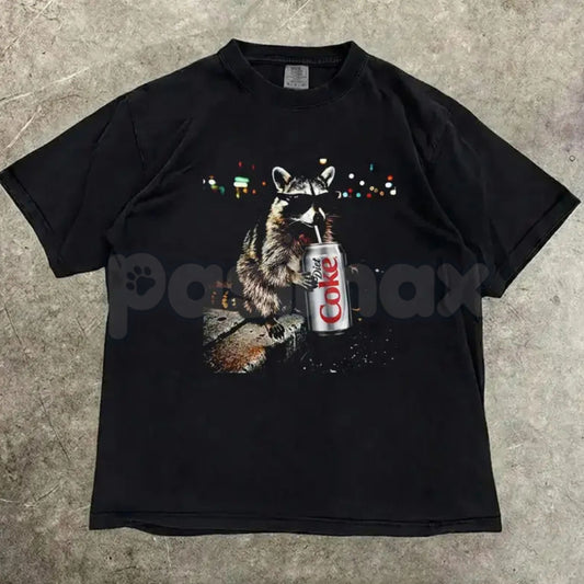 Comfort Colors® Raccoon Diet Coke T-Shirt – Funny "Trash Panda" Soda Lover Tee, Sarcastic Raccoon Graphic Shirt, Vintage Aesthetic Gift for Her & Him-Pasimax