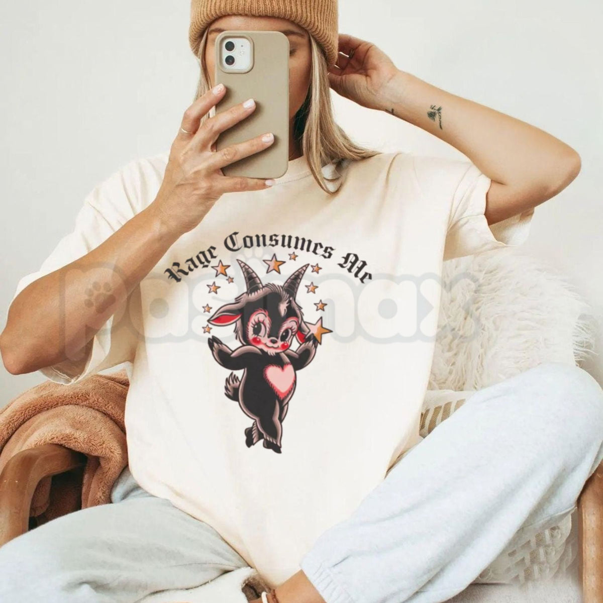 Comfort Colors® Rage Consumes Me Cute Black Goat T-Shirt – Traditional Tattoo Graphic Tee, Woman of a Certain Rage Unisex Top & Gift-Pasimax