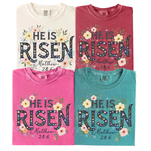 Comfort Colors® Retro "He Is Risen" Sun & Wildflower T-Shirt – Minimalist Christian Easter Tee, Aesthetic Spring Faith Shirt, Cute Jesus Flower Gift for Her-Pasimax