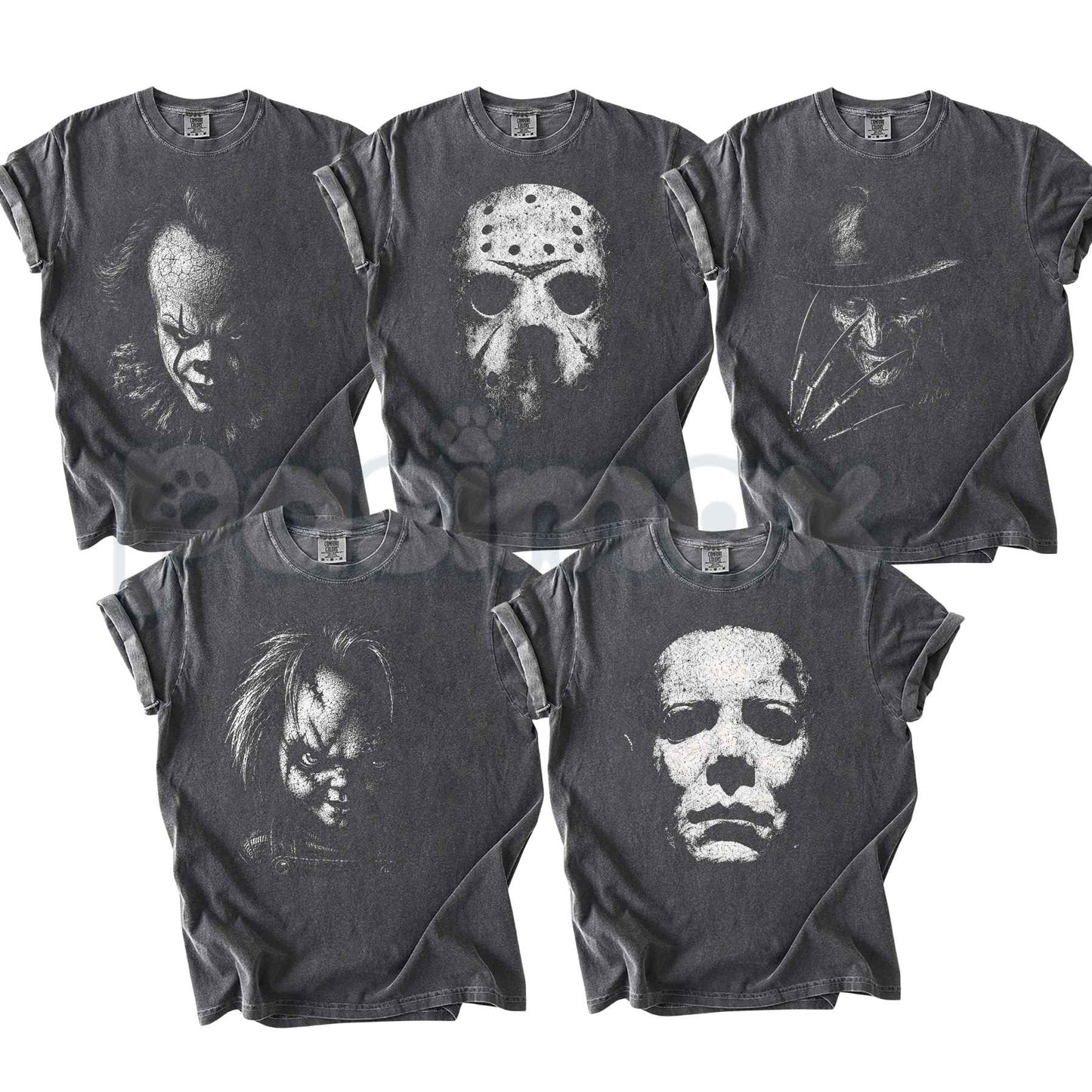 Comfort Colors® Retro Horror Movie Characters T-Shirt – Vintage Scary Movie Icons Halloween Graphic Tee, Spooky Slasher Unisex Top-Pasimax