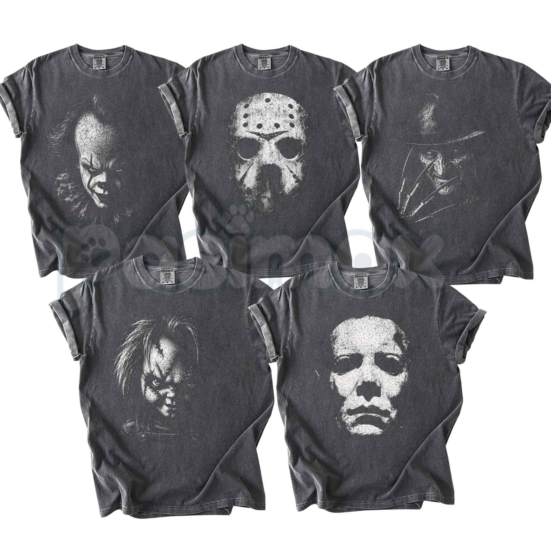 Comfort Colors® Retro Horror Movie Characters T-Shirt – Vintage Scary Movie Icons Halloween Graphic Tee, Spooky Slasher Unisex Top-Pasimax