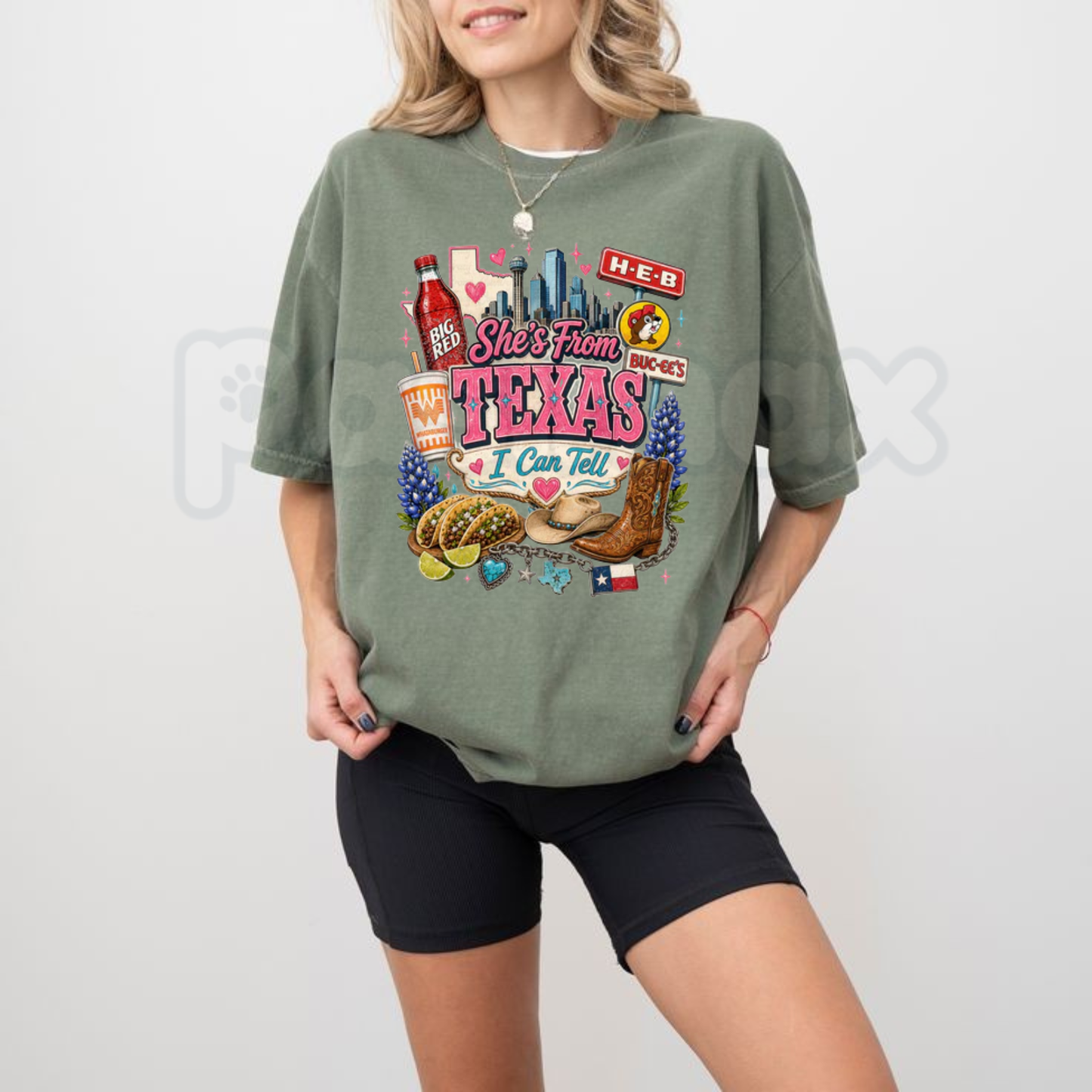 Comfort Colors® "She's From Texas" T-Shirt – Vintage Texas Pride Graphic Tee, Retro Bluebonnet Cowboy Boots Top, Southern Aesthetic Country Gift-Pasimax