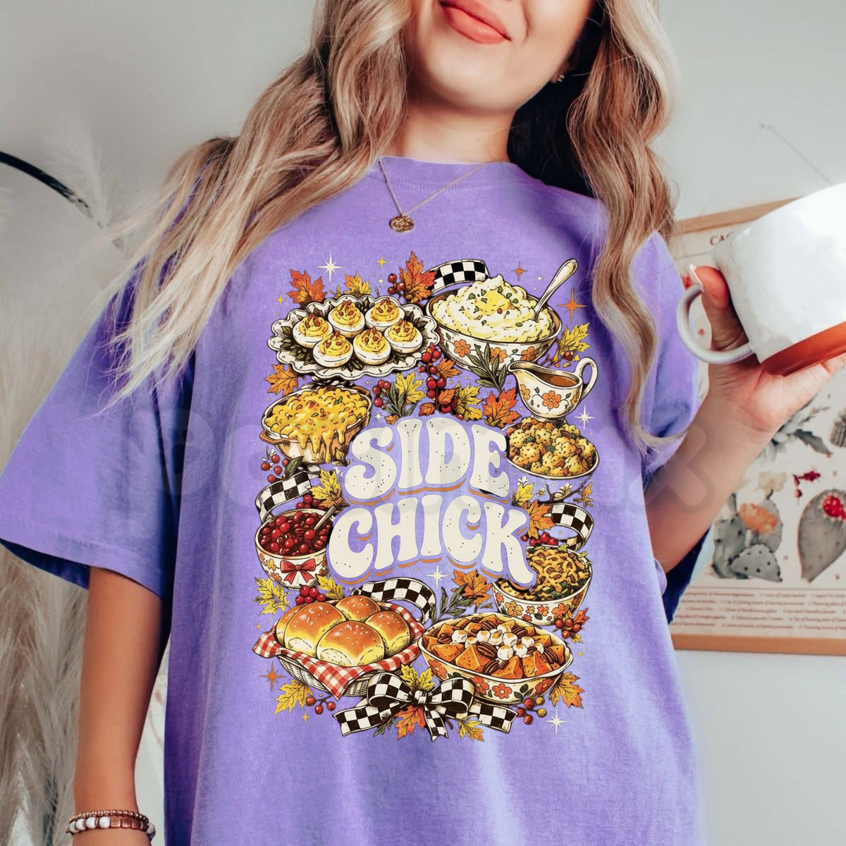 Comfort Colors® Side Chick Thanksgiving T-Shirt – Funny Turkey Day Graphic Tee, Holiday Foodie Unisex Top & Friendsgiving Gift-Pasimax