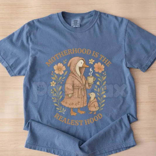 Comfort Colors® "Silly Goose" Motherhood is the Realest Hood T-Shirt – Retro Minimalist Mama Tee, Funny Animal Mother's Day Gift, Trendy Boho Mom Shirt-Pasimax