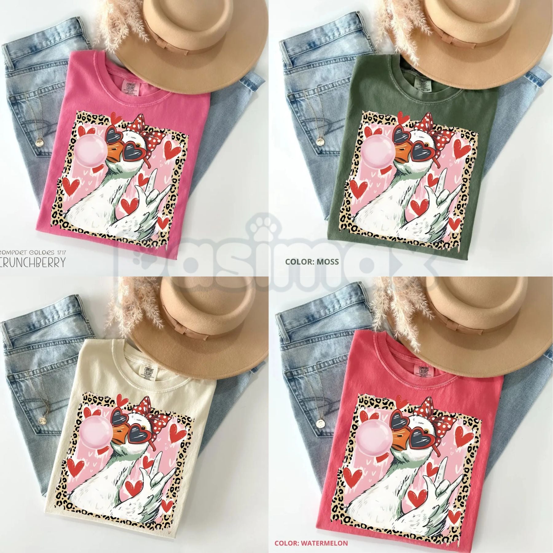 Comfort Colors® "Silly Goose in Love" T-Shirt – Leopard Heart Valentine Goose Tee, Aesthetic Animal Graphic Top, Trendy Coquette Goose Lover Shirt-Pasimax