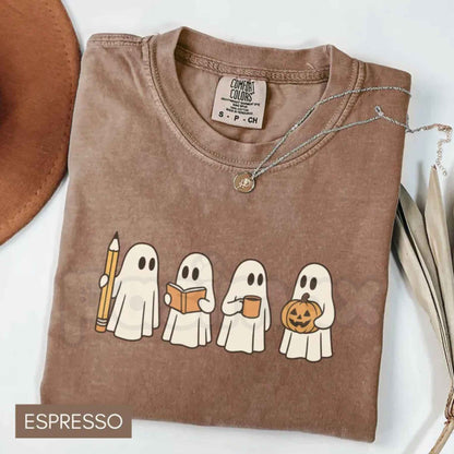 Comfort Colors® Spooky Ghost Teacher Halloween T-Shirt – Retro Autumn Educator Graphic Tee, Fall School Staff Unisex Top-Pasimax