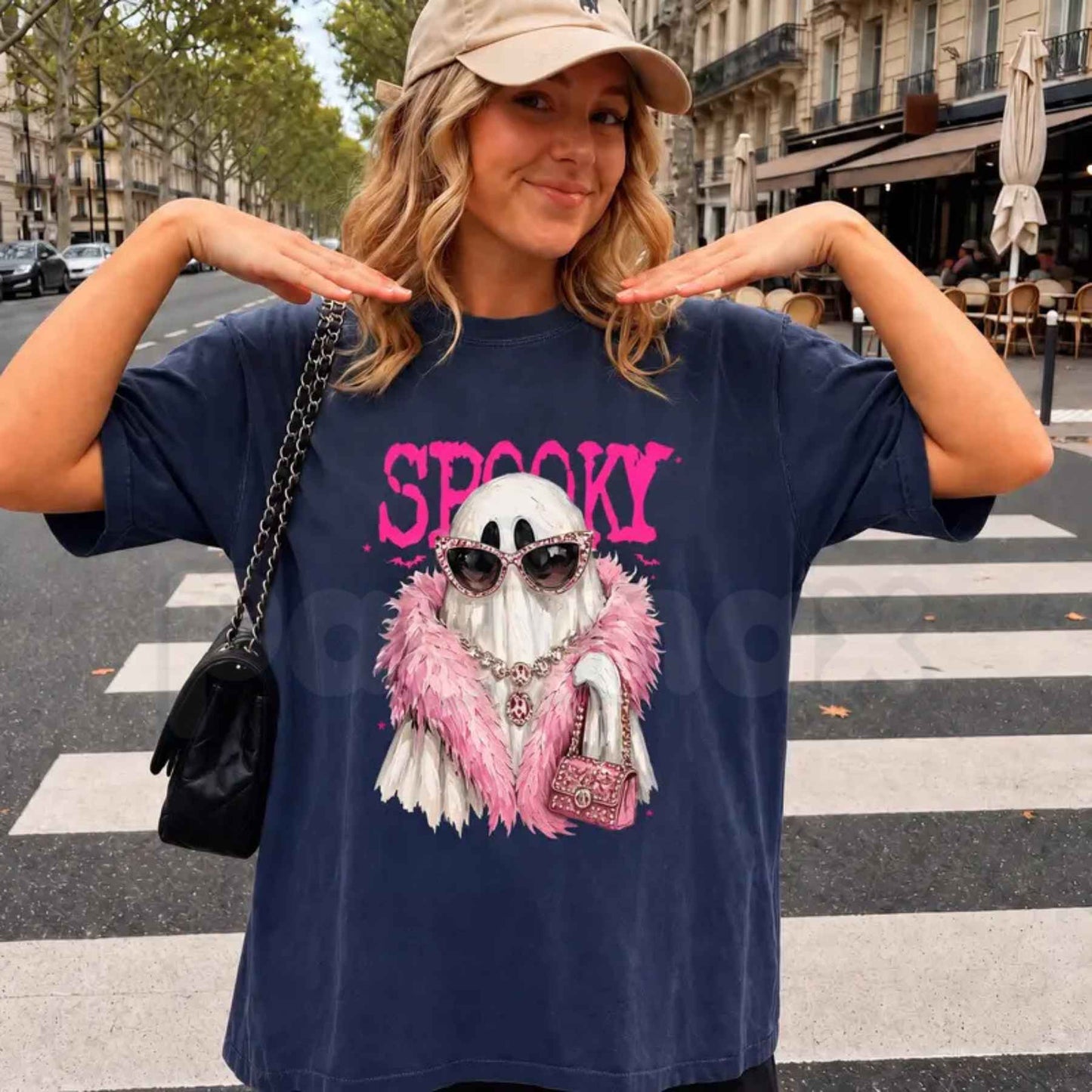 Comfort Colors® "Spooky Ghost with Boa" T-Shirt – Trendy Halloween Graphic Tee, Retro Aesthetic Glamour Ghost Unisex Top, Cute Spooky Season Apparel-Pasimax
