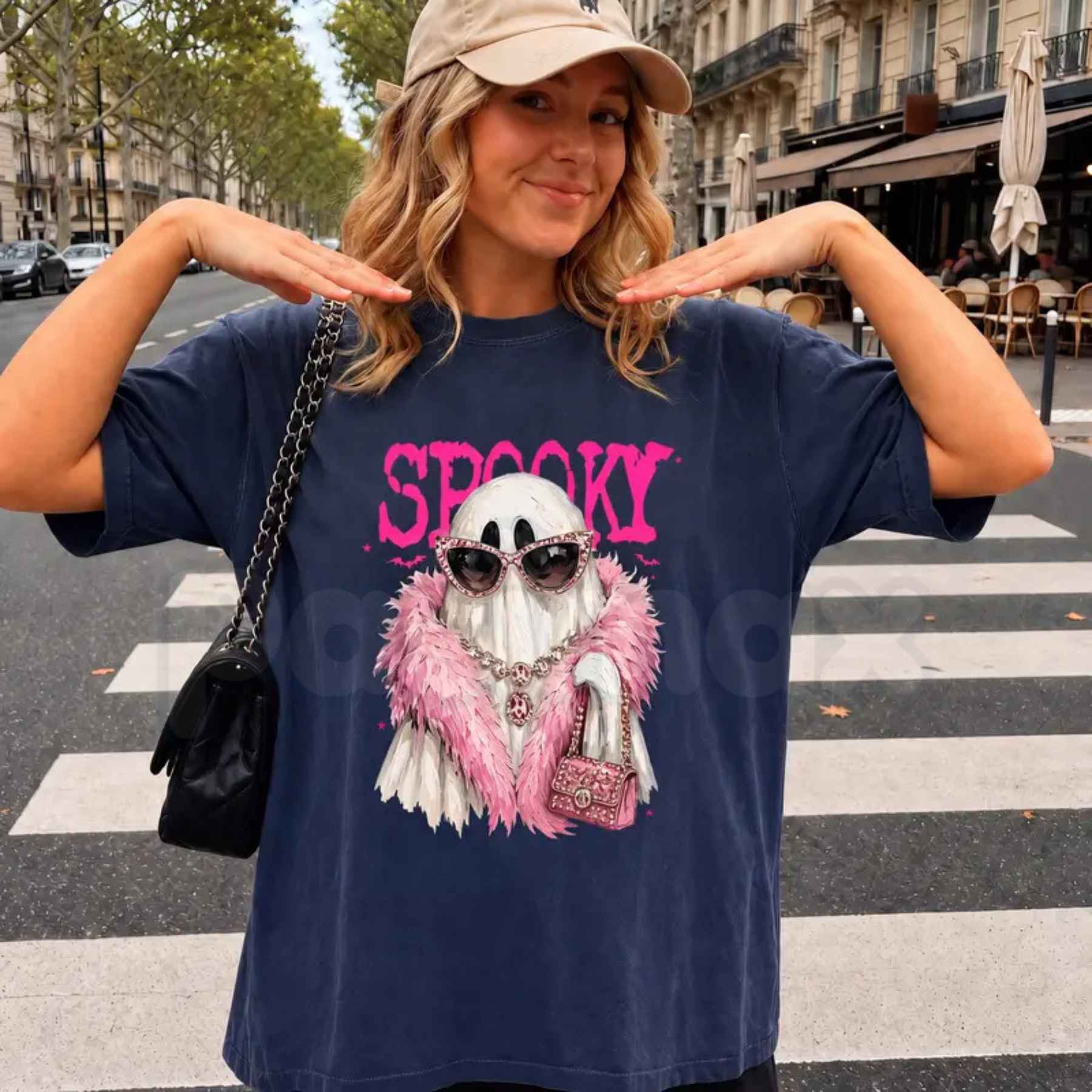 Comfort Colors® "Spooky Ghost with Boa" T-Shirt – Trendy Halloween Graphic Tee, Retro Aesthetic Glamour Ghost Unisex Top, Cute Spooky Season Apparel-Pasimax